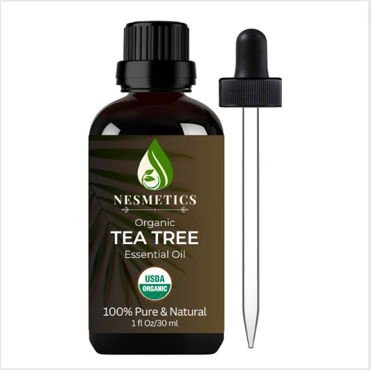 Nesmetics  Organic Tea Tree Oil , 100% Pure Tea Tree Oil for Skin, Hair, Face, Toenails, Scalp, Acne - Tea Tree Essential Oil for Aromatherapy, Humidifiers, Diffusers - 1 oz /30ml